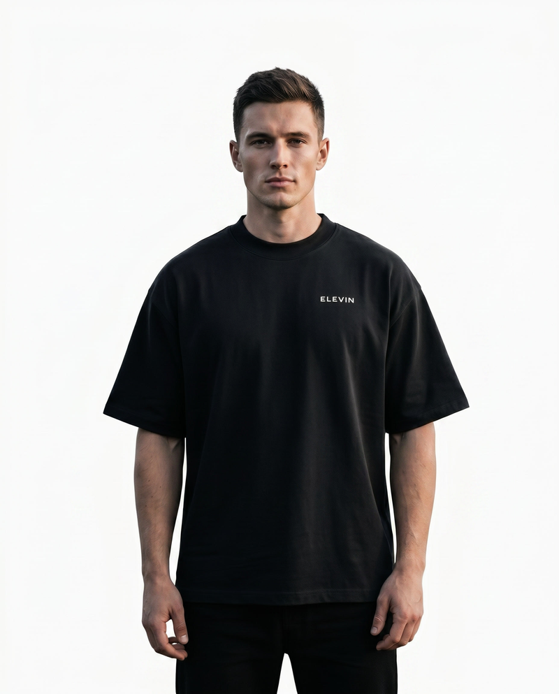 Elevin Oversize Tshirt Schwarz - Frontansicht Clean