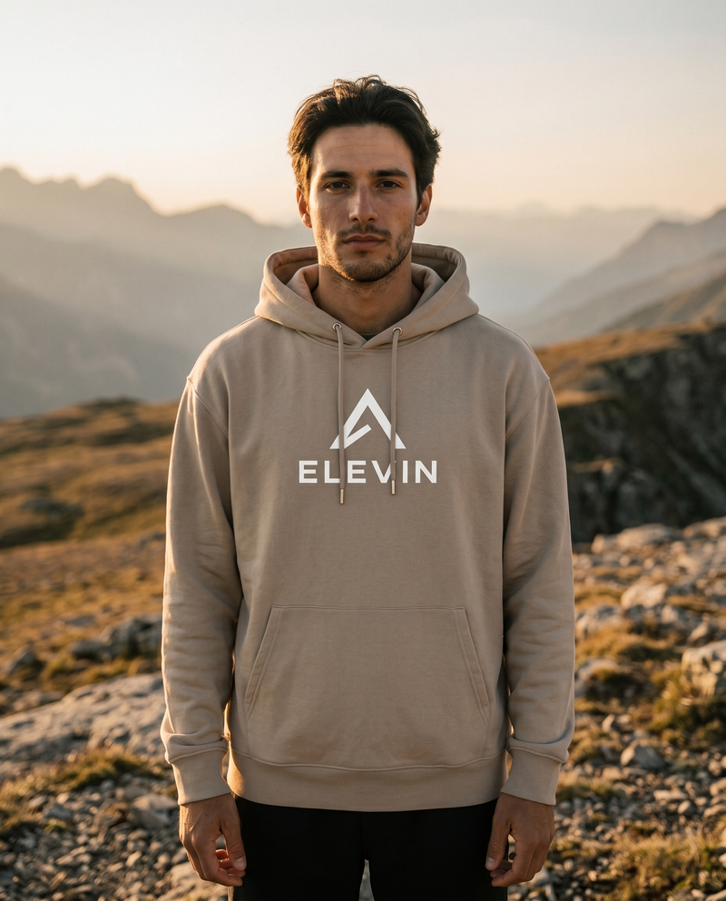 Elevin Organic Hoodie in Beige – Nachhaltiger Streetwear Hoodie aus Österreich
